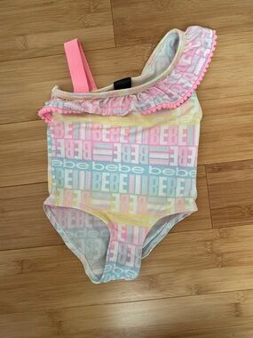 bebe Girls Pastel Logo One-Shoulder Swimsuit with Pink Strap
